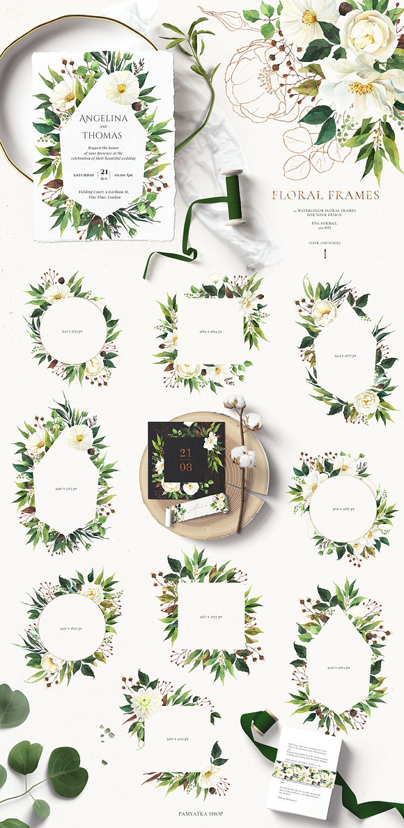 SPRING GREENERY & white flowers in Illustrations - product preview 4