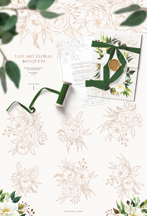 SPRING GREENERY & white flowers in Illustrations - product preview 5