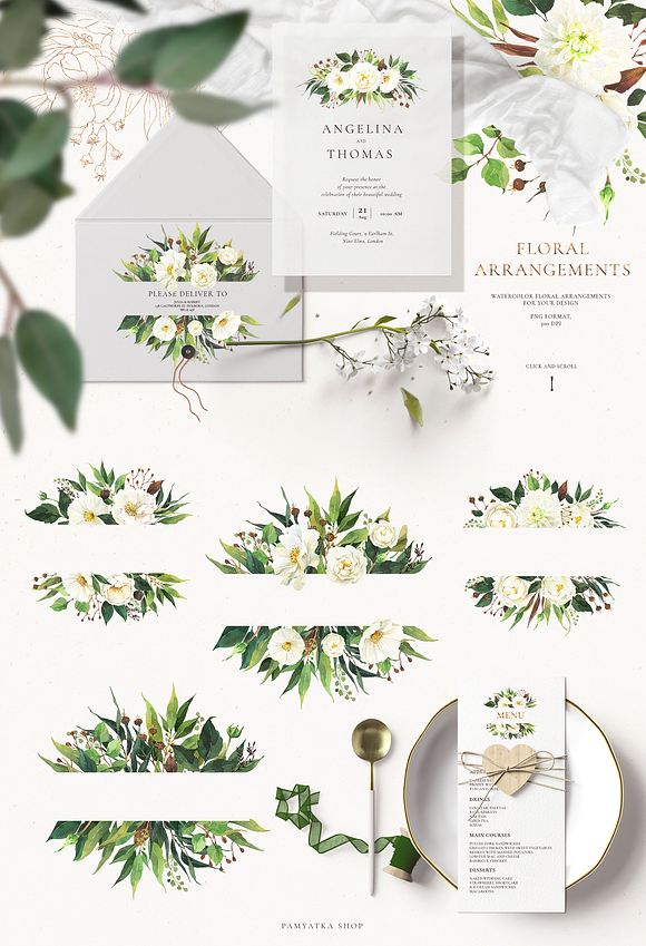 SPRING GREENERY & white flowers in Illustrations - product preview 6