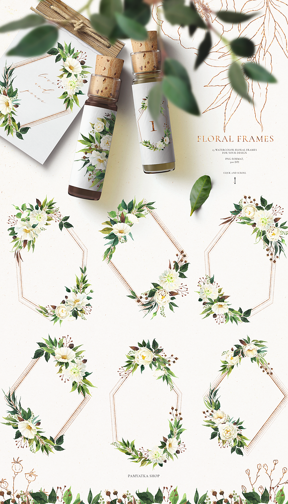 SPRING GREENERY & white flowers in Illustrations - product preview 7
