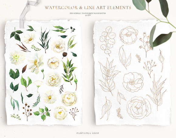 SPRING GREENERY & white flowers in Illustrations - product preview 8