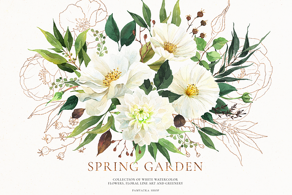 SPRING GREENERY & white flowers in Illustrations - product preview 9
