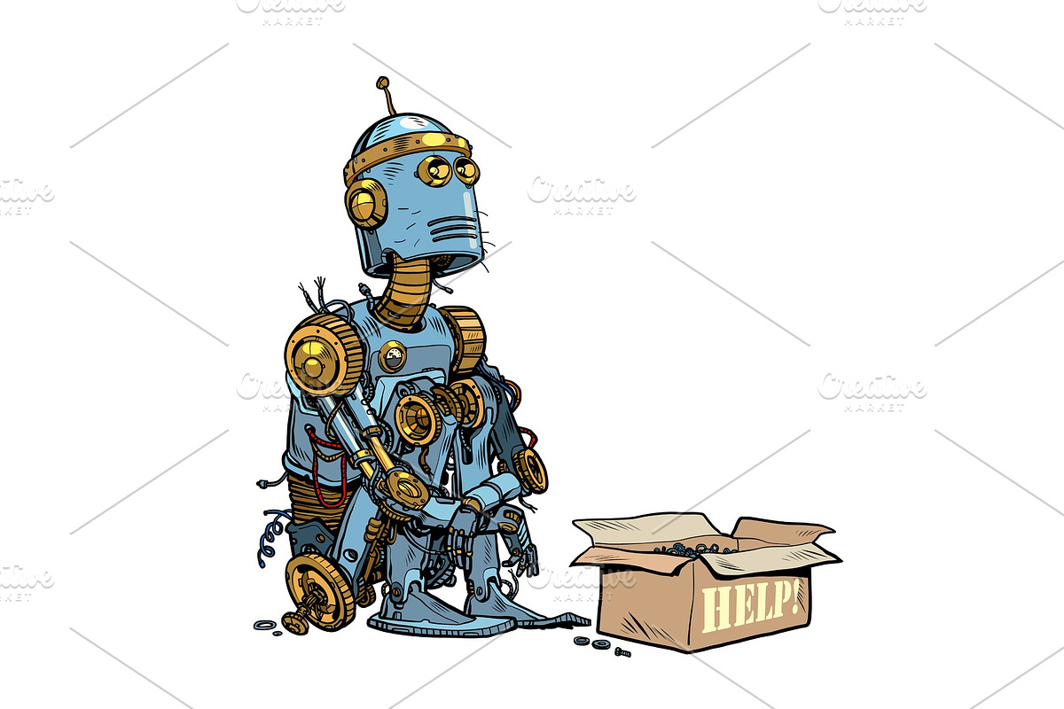 Beggar homeless robot asks for alms in Illustrations - product preview 8