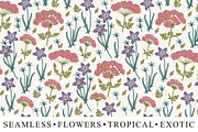 Set Seamless Flowers Tropical Exotic
