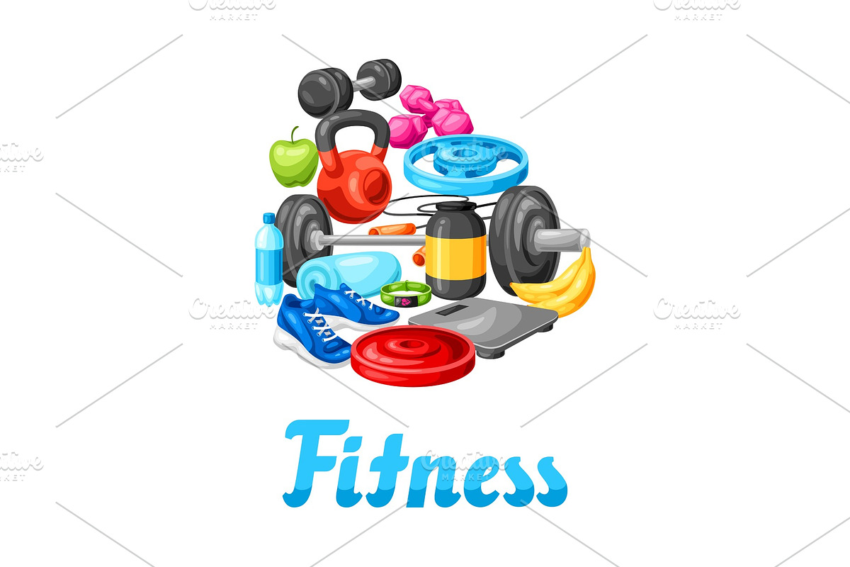 Background with fitness equipment. in Illustrations - product preview 8