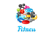 Background with fitness equipment.