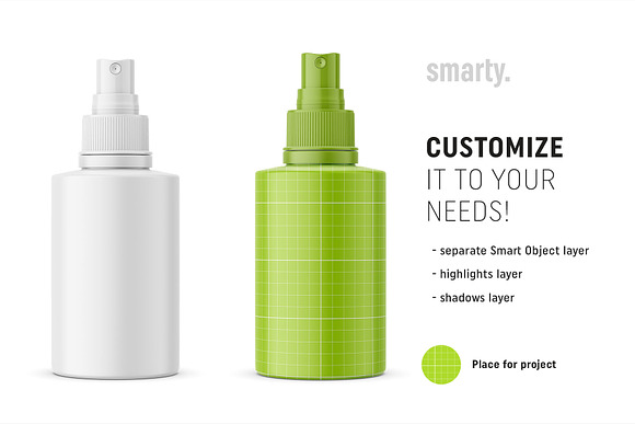 Glossy push spray bottle mockup in Product Mockups - product preview 1