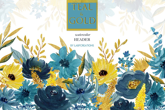 5$ Teal & Gold. Watercolor in Illustrations - product preview 5