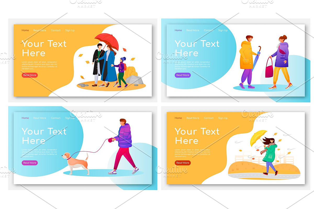 Walking people landing pages set in Landing Page Templates - product preview 8