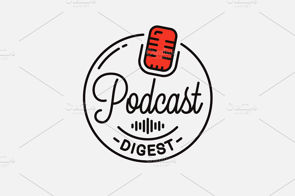 Podcast digest logo. Round linear. in Illustrations - product preview 8