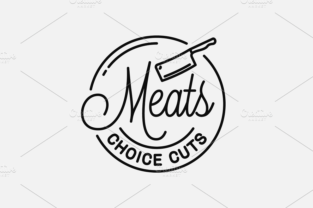 Meats shop logo. Round linear logo. in Illustrations - product preview 8