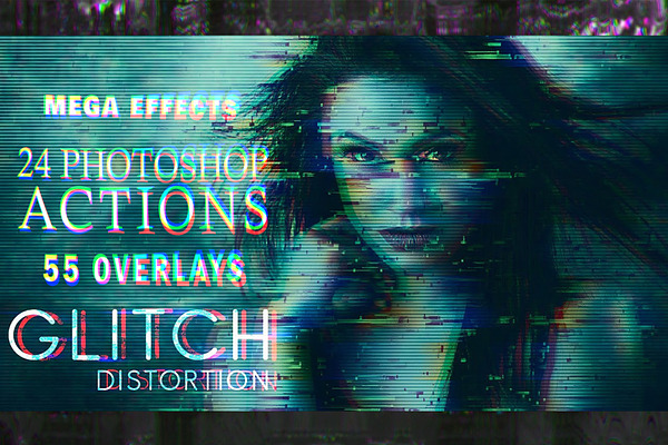 55 Glitch Effects Overlays, bundle