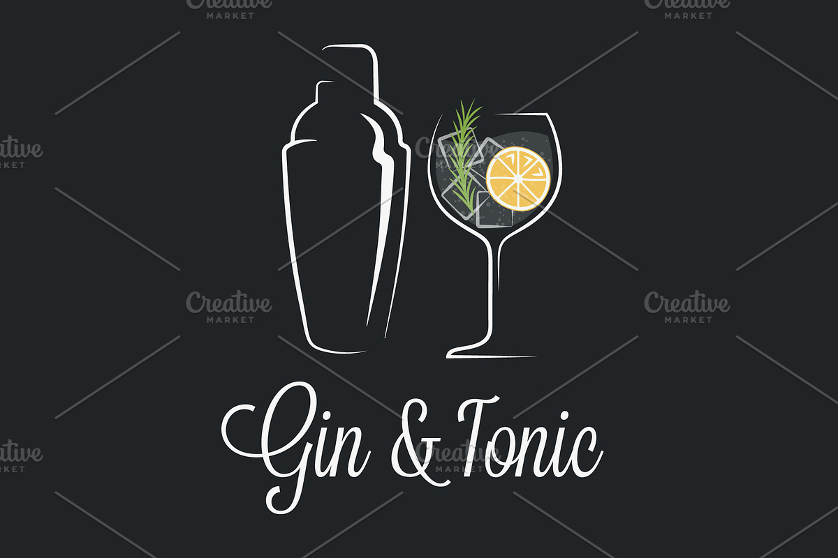 Gin tonic cocktail logo. in Illustrations - product preview 8
