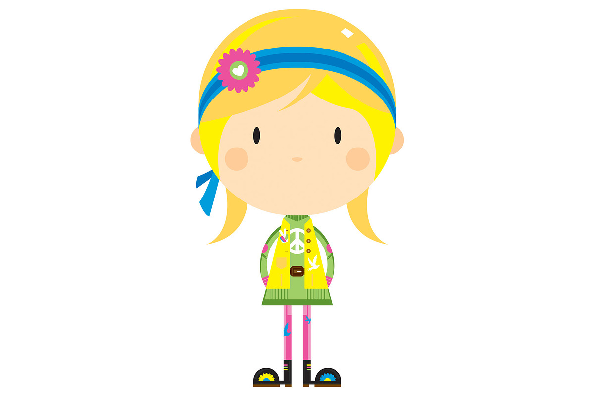 Cute Cartoon Hippie Girl in Illustrations - product preview 8