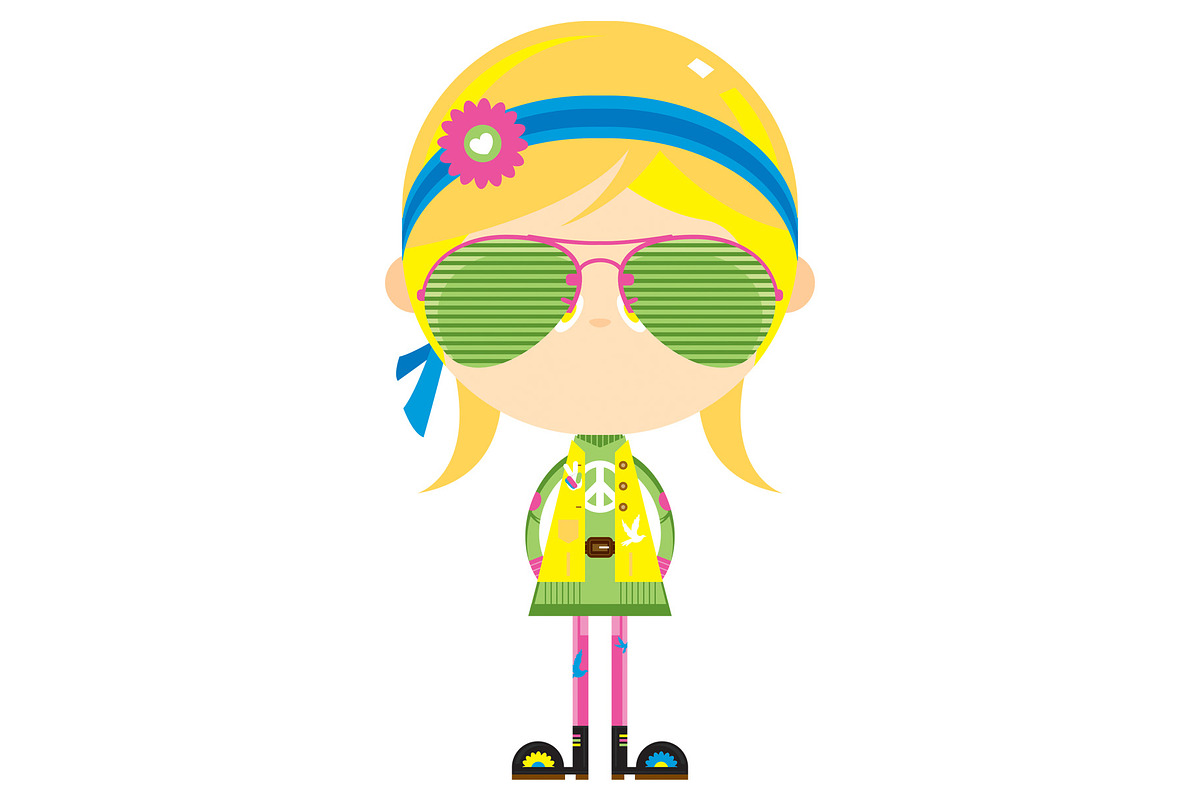 Cartoon Hippie Girl in Shades in Illustrations - product preview 8
