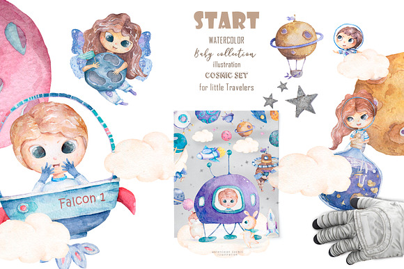 Cosmic Adventure Watercolor Set in Illustrations - product preview 6