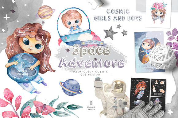 Cosmic Adventure Watercolor Set in Illustrations - product preview 9