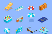 Summer vacation isometric icons