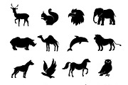 Wild animals black silhouettes icons