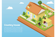 Isometric country house and 3d rural