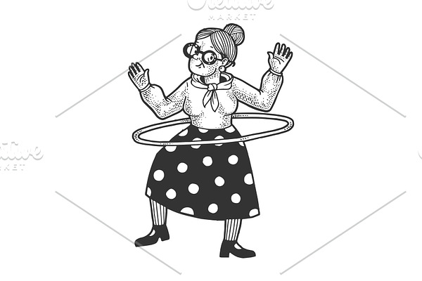 Old woman Hula hoop sketch vector