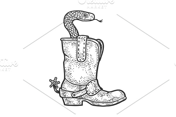 Snake in a cowboy boot sketch vector