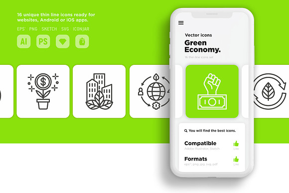Green Economy | 16 Thin Line Icons in Icons - product preview 9
