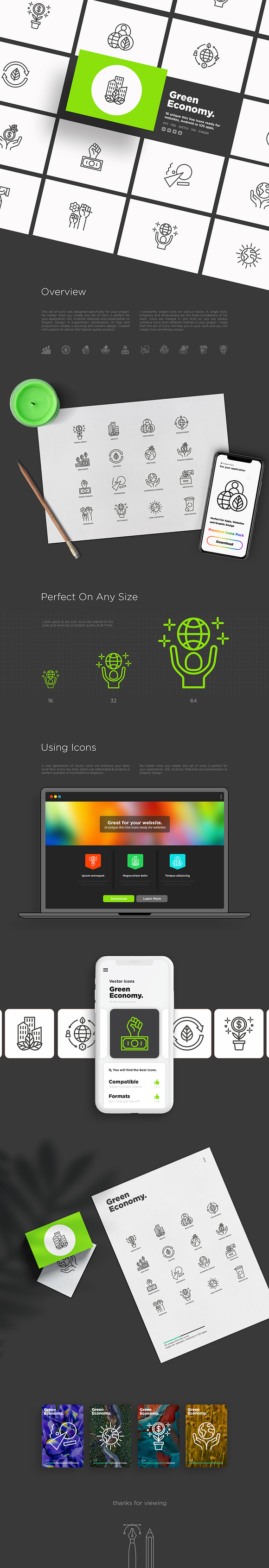 Green Economy | 16 Thin Line Icons in Icons - product preview 13