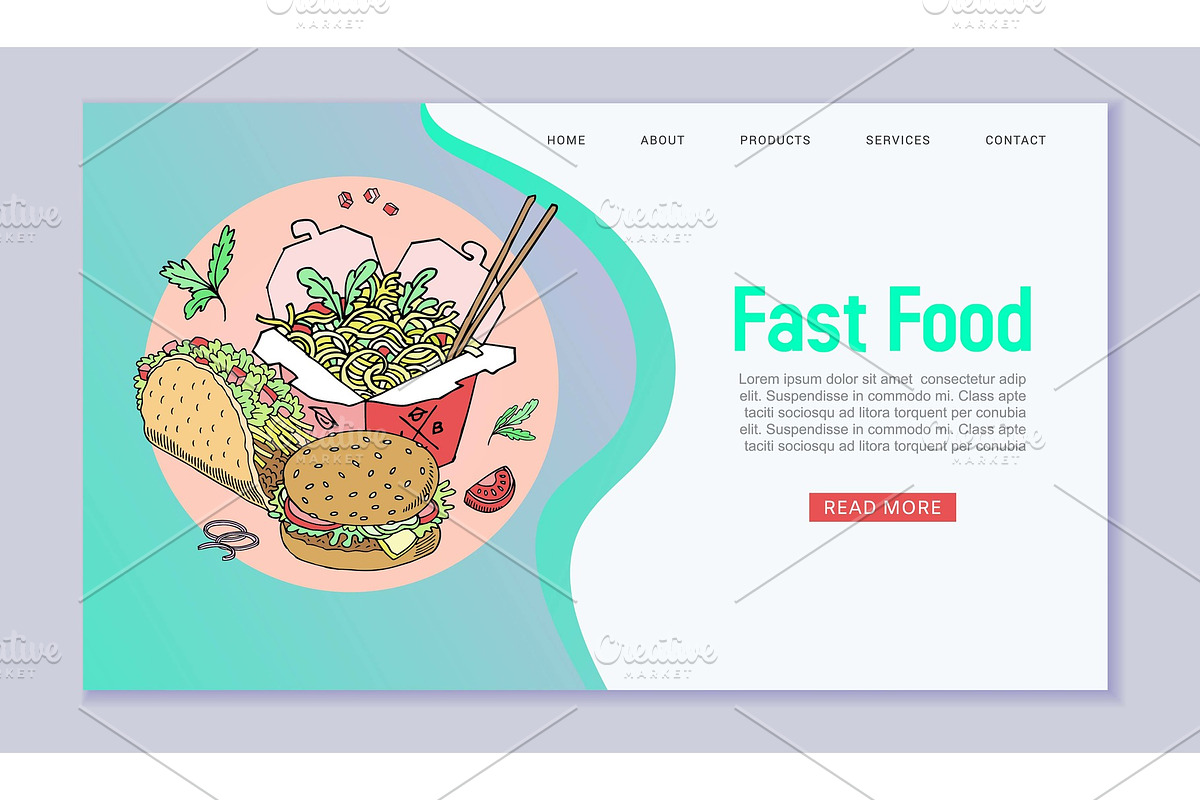 Fast food vector webpage in Illustrations - product preview 8