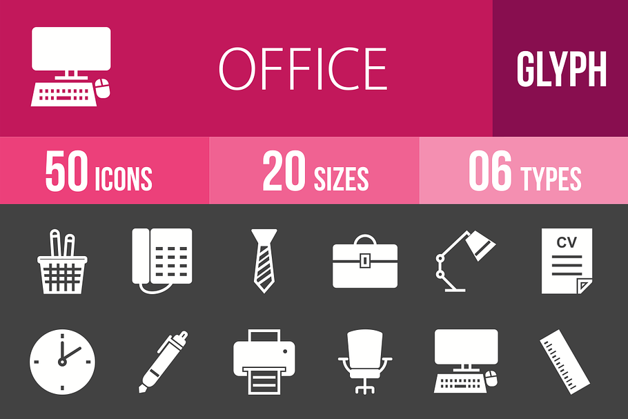 50 Office Glyph Inverted Icons