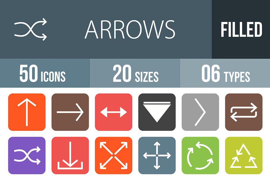 50 Arrows Flat Round Corner Icons