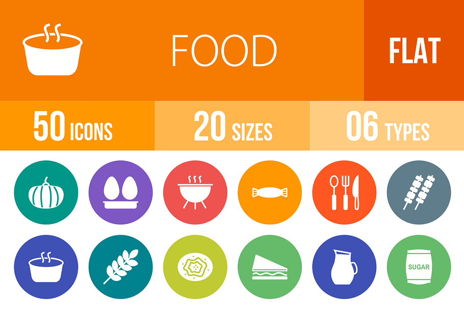 50 Food Flat Round Icons in Graphics - product preview 8