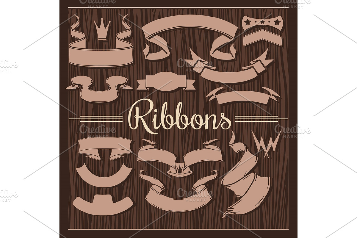 Set of vintage retro ribbons and in Illustrations - product preview 8