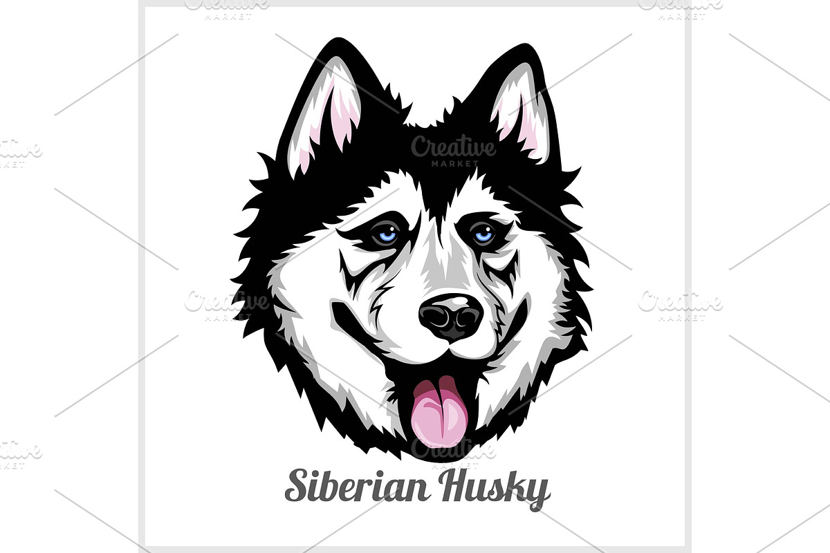 Siberian Husky Dog head showing in Illustrations - product preview 8