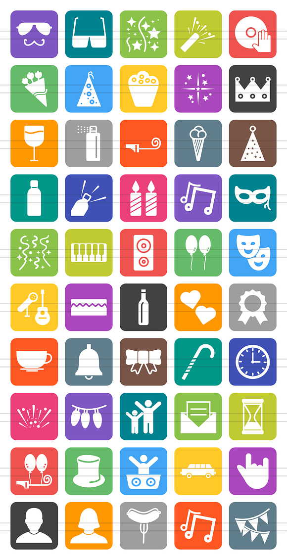 50 Party Flat Round Corner Icons in Graphics - product preview 1