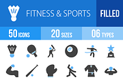 50 Fitness & Sports Blue&Black Icons