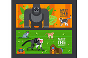 Apes and monkeys in flat style