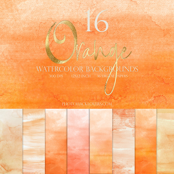 ORANGE WATERCOLOR BACKGROUNDS in Textures - product preview 8