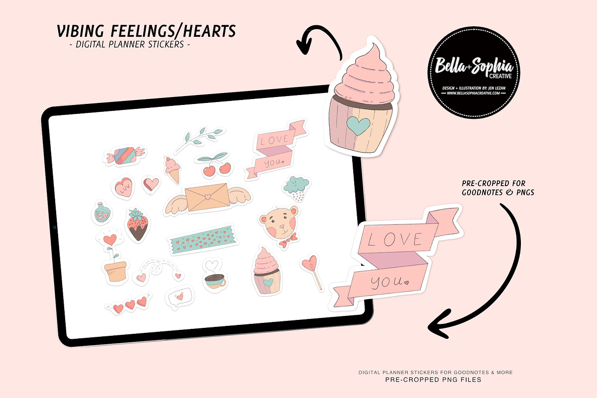 Hearts Digital Planner Sticker Set in Stationery Templates - product preview 8