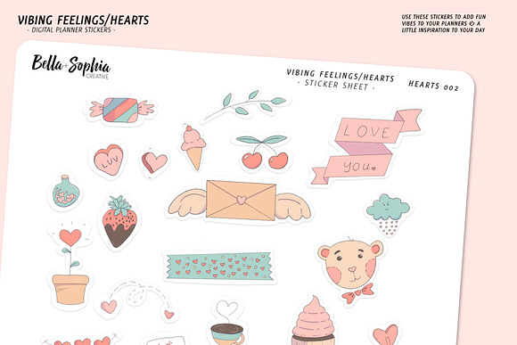 Hearts Digital Planner Sticker Set in Stationery Templates - product preview 1