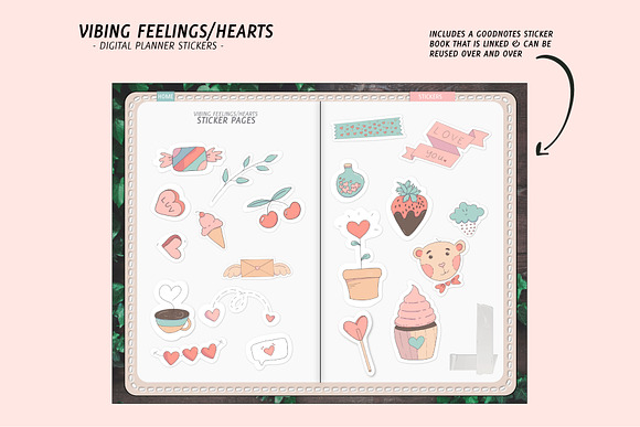 Hearts Digital Planner Sticker Set in Stationery Templates - product preview 2