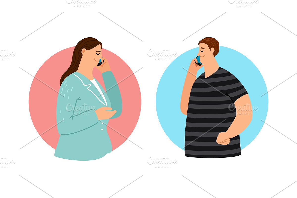 Couple talking on phone in Illustrations - product preview 8