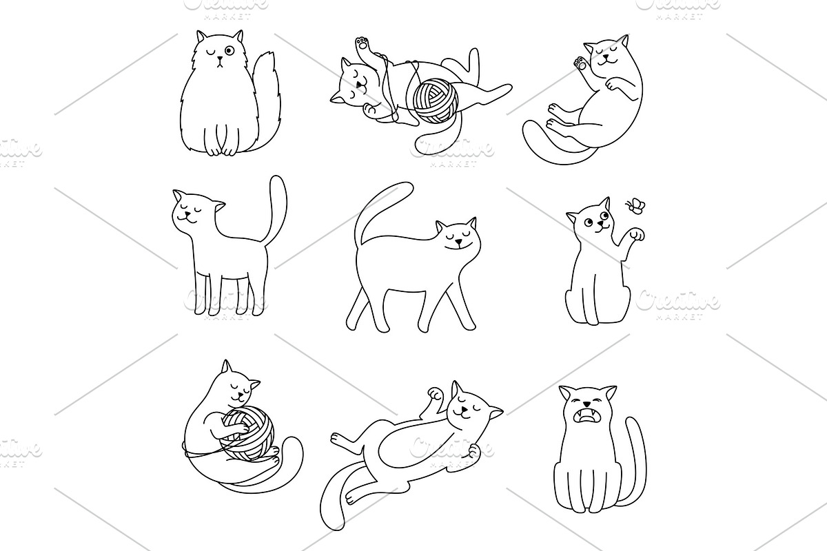 Cats line doodles in Illustrations - product preview 8