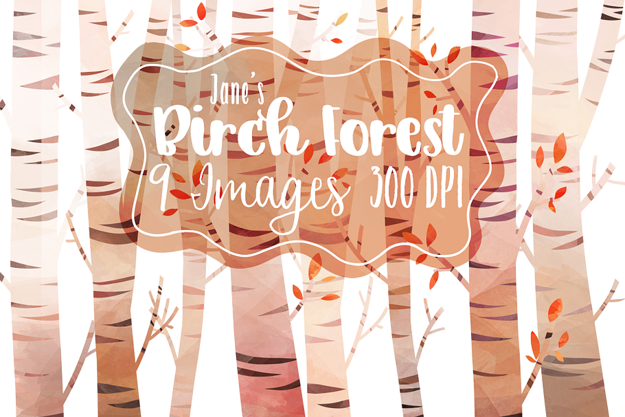 Watercolor Birch Trees Clipart in Illustrations - product preview 8