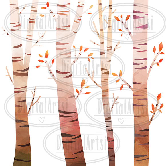 Watercolor Birch Trees Clipart in Illustrations - product preview 1