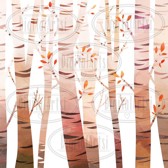 Watercolor Birch Trees Clipart in Illustrations - product preview 3