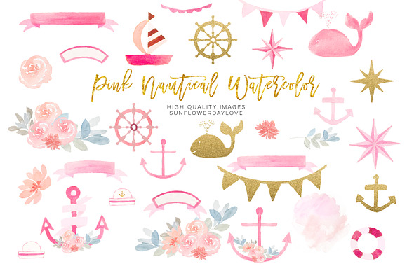 Gold and Pink Nautical Clipart in Illustrations - product preview 1