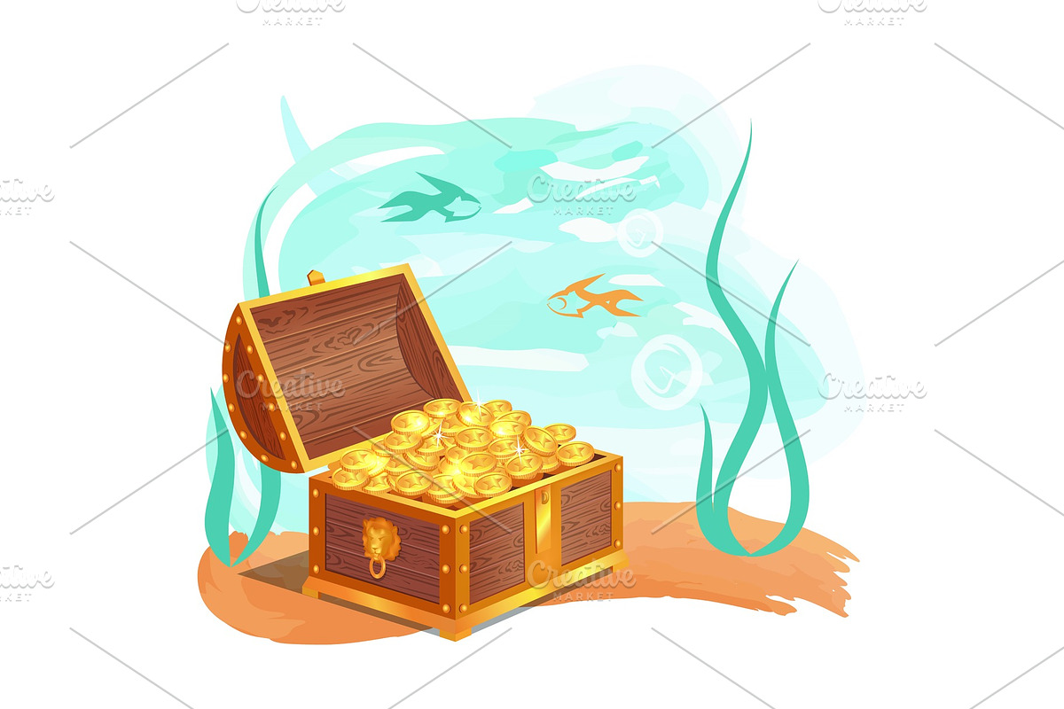 Gold Treasures in Wooden Chest at in Illustrations - product preview 8