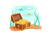 Gold Treasures in Wooden Chest at
