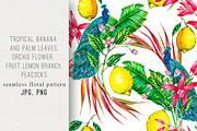 Tropical leaves,flower,lemon pattern